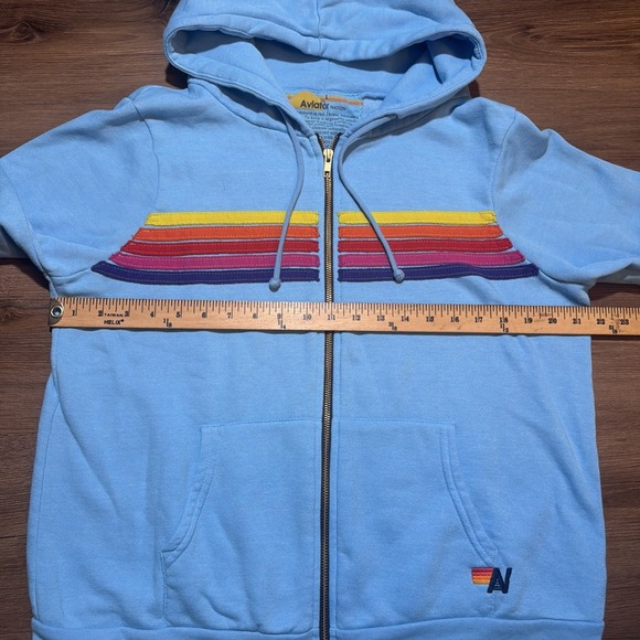 Aviator Nation 5 Stripes Full Zip Hoodie Rainbow Sky Blue Unisex Large - Picture 7 of 10